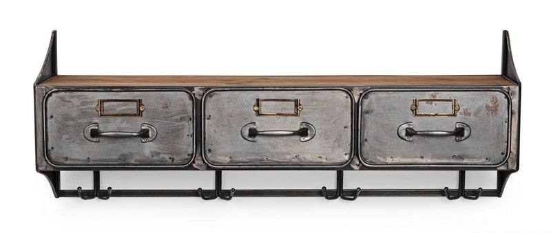 Cabinet suspendat din lemn de pin si metal, cu 3 sertare, Store Natural / Gri, l83xA20xH30,7 cm (3)