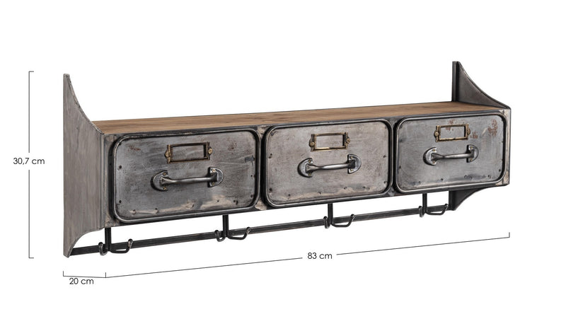 Cabinet suspendat din lemn de pin si metal, cu 3 sertare, Store Natural / Gri, l83xA20xH30,7 cm (6)
