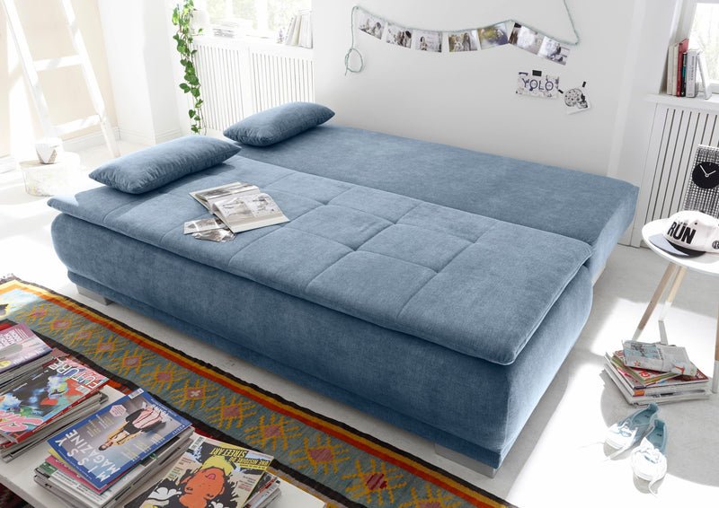 Canapea extensibila cu lada de depozitare, tapitata cu stofa, 3 locuri, Lois Albastru, l211xA103xH93 cm (1)