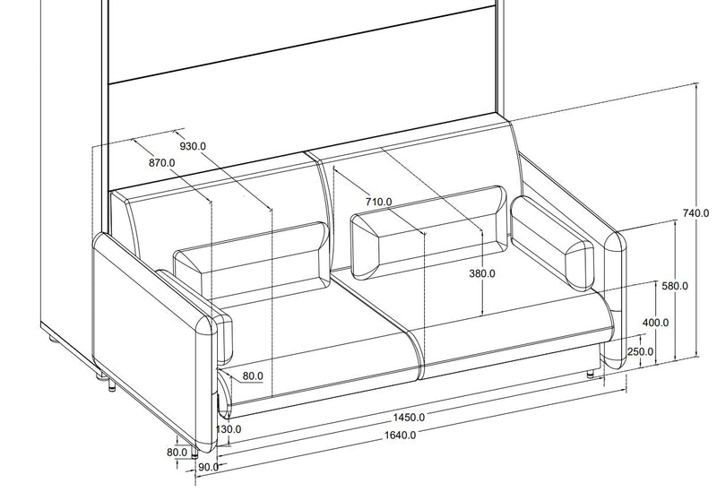 Canapea Fixa BC18 Gri Deschis, 2 Locuri, pentru Pat rabatabil pe perete 200 x 140 cm Bed Concept Vertical Alb Mat, l164xA93xH74 cm (5)
