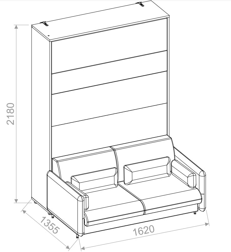 Canapea Fixa BC18 Gri Deschis, 2 Locuri, pentru Pat rabatabil pe perete 200 x 140 cm Bed Concept Vertical Alb Mat, l164xA93xH74 cm (4)