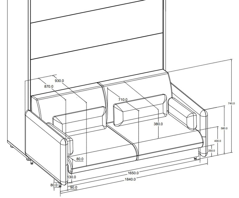 Canapea Fixa BC19 Bej Boucle, 3 Locuri, pentru Pat rabatabil pe perete 200 x 160 cm Bed Concept Vertical Stejar Artisan, l184xA93xH74 cm (3)