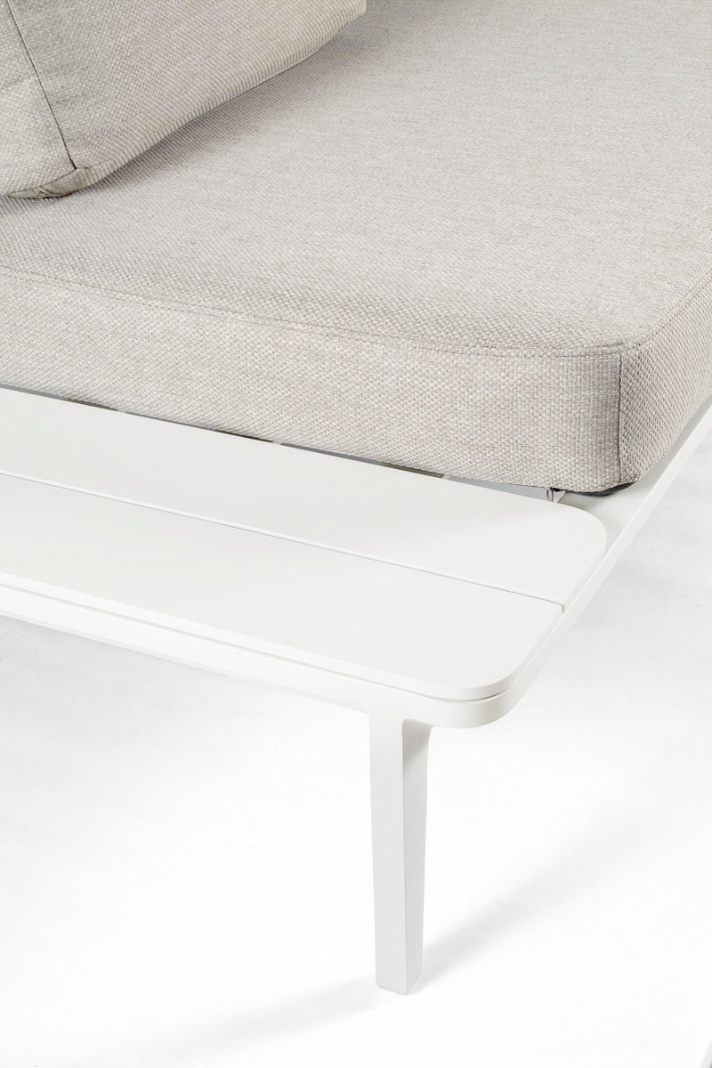 Canapea fixa pentru gradina / terasa, din aluminiu, cu perne detasabile tapitate cu stofa, 2 locuri, Matrix Gri Deschis / Alb, l174xA99xH73 cm (9)