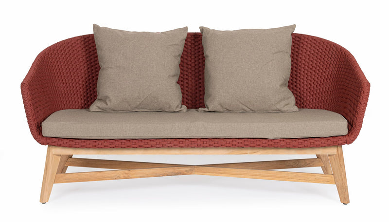 Canapea fixa pentru gradina / terasa, din aluminiu si lemn de tec, 2 locuri, Coachella Caramiziu / Grej / Natural, l168xA78xH77 cm (5)