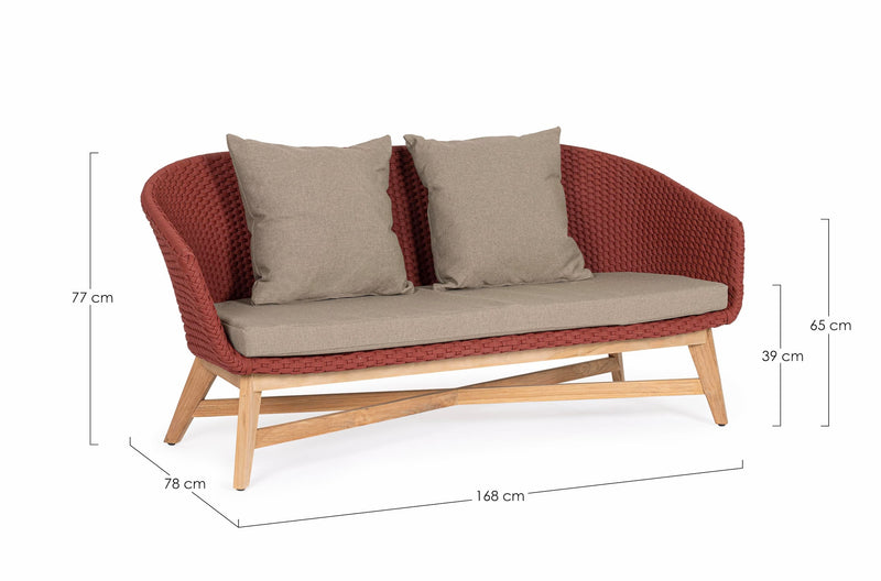 Canapea fixa pentru gradina / terasa, din aluminiu si lemn de tec, 2 locuri, Coachella Caramiziu / Grej / Natural, l168xA78xH77 cm (10)