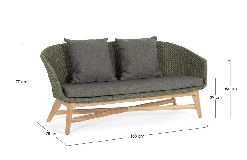Canapea fixa pentru gradina / terasa, din aluminiu si lemn de tec, 2 locuri, Coachella Verde Olive / Natural, l168xA78xH77 cm (9)
