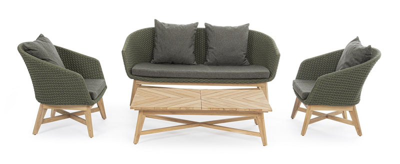 Canapea fixa pentru gradina / terasa, din aluminiu si lemn de tec, 2 locuri, Coachella Verde Olive / Natural, l168xA78xH77 cm (3)