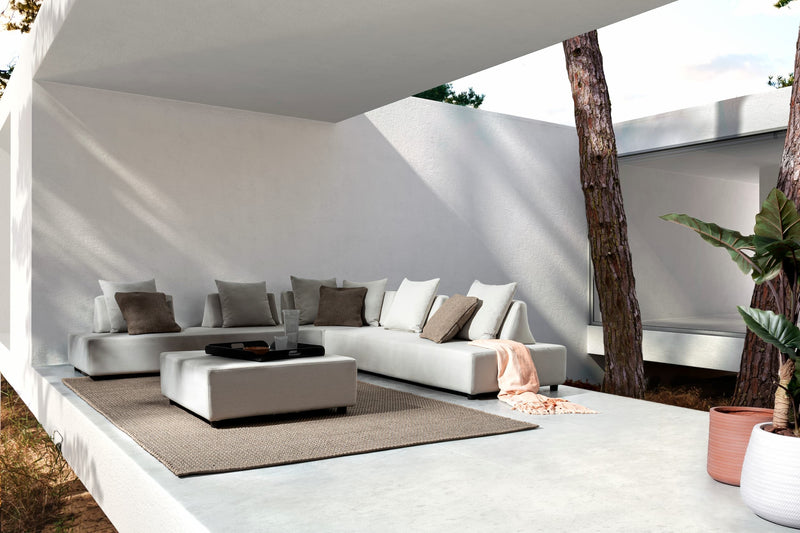 Canapea fixa pentru gradina / terasa, din aluminiu tapitata cu stofa, 2 locuri, Perne Incluse, Piper Bej, l200xA90xH32 cm (1)