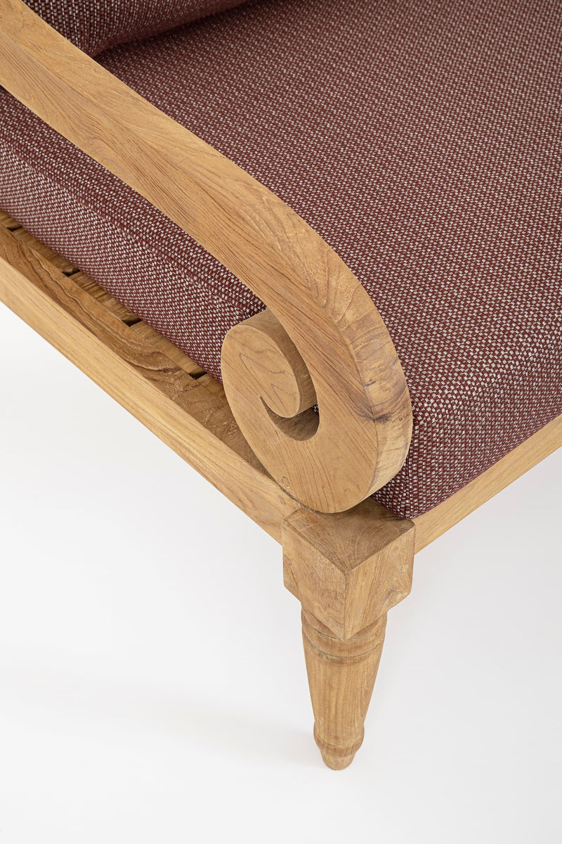 Canapea fixa pentru gradina / terasa, din lemn de tec, 3 locuri, Karuba Burgundy / Natural, l165xA80xH75 cm (7)