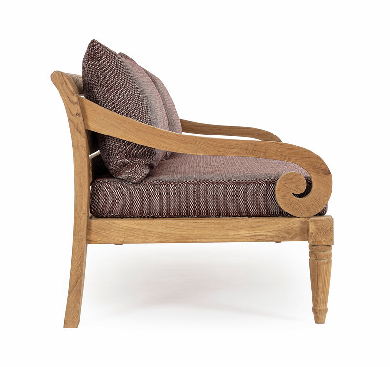 Canapea fixa pentru gradina / terasa, din lemn de tec, 3 locuri, Karuba Burgundy / Natural, l165xA80xH75 cm (4)