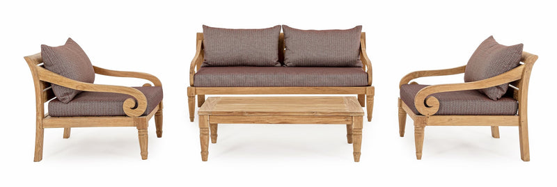 Canapea fixa pentru gradina / terasa, din lemn de tec, 3 locuri, Karuba Burgundy / Natural, l165xA80xH75 cm (2)