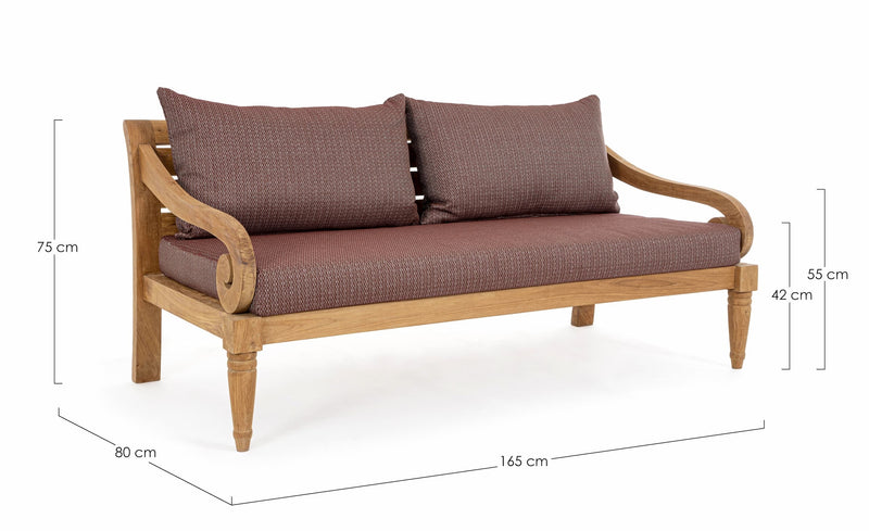 Canapea fixa pentru gradina / terasa, din lemn de tec, 3 locuri, Karuba Burgundy / Natural, l165xA80xH75 cm (9)