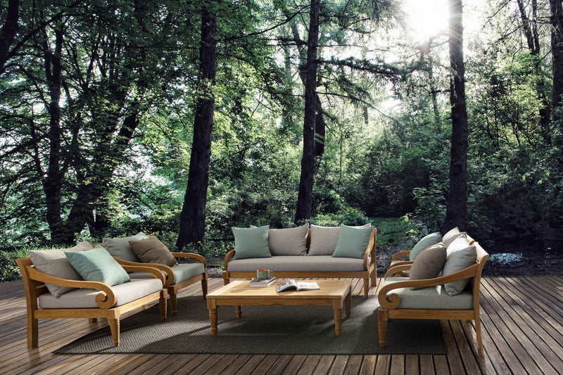 Canapea fixa pentru gradina / terasa, din lemn de tec, 3 locuri, Karuba Gri Deschis / Natural, l165xA80xH75 cm (1)