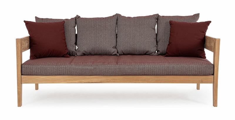 Canapea fixa pentru gradina / terasa, din lemn de tec, cu perne detasabile, 3 locuri, Kobo Burgundy / Natural, l190xA90xH79 cm (3)