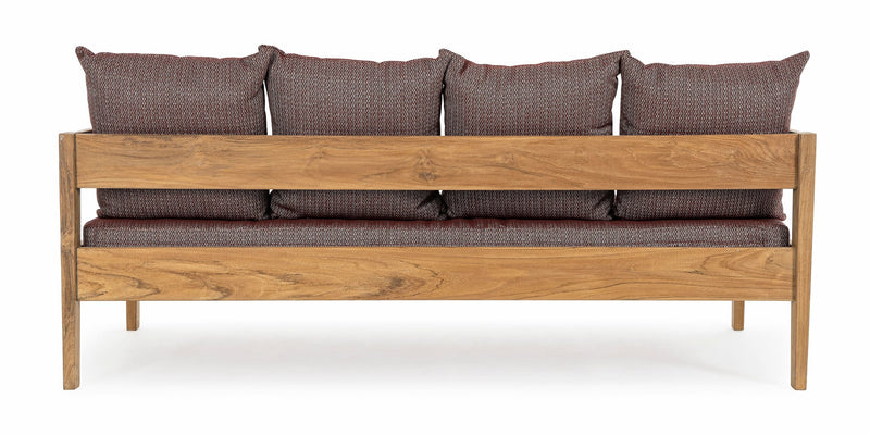 Canapea fixa pentru gradina / terasa, din lemn de tec, cu perne detasabile, 3 locuri, Kobo Burgundy / Natural, l190xA90xH79 cm (4)
