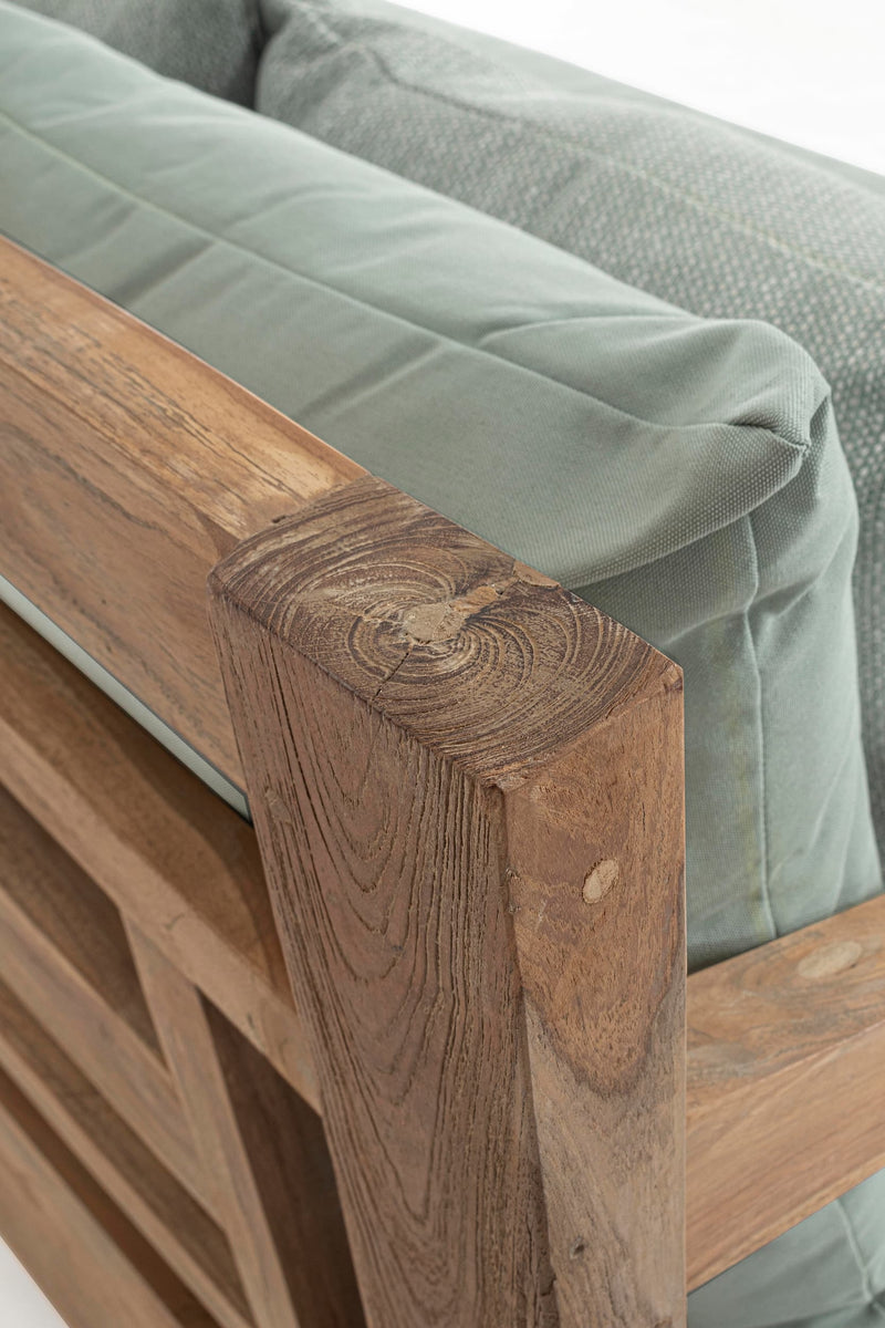 Canapea fixa pentru gradina / terasa, din lemn de tec, cu perne detasabile tapitate cu stofa, 3 locuri, Bali Bleu / Natural, l190xA112xH81 cm (5)