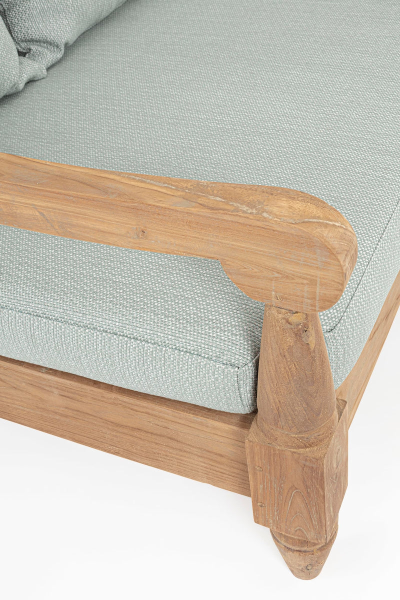 Canapea fixa pentru gradina / terasa, din lemn de tec, cu perne detasabile tapitate cu stofa, 3 locuri, Bali Bleu / Natural, l190xA112xH81 cm (7)