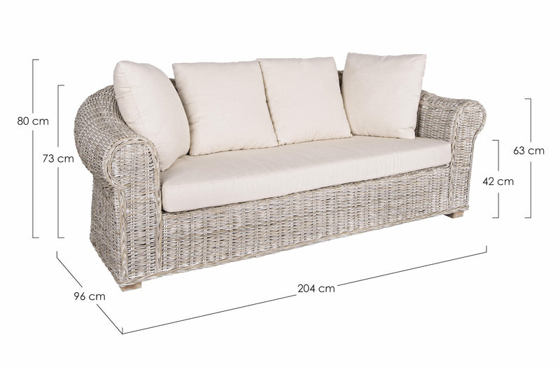 Canapea fixa pentru gradina / terasa, din ratan si lemn de mango, cu perne detasabile, 3 locuri, Coba Alb Antichizat, l204xA96xH80 cm (5)