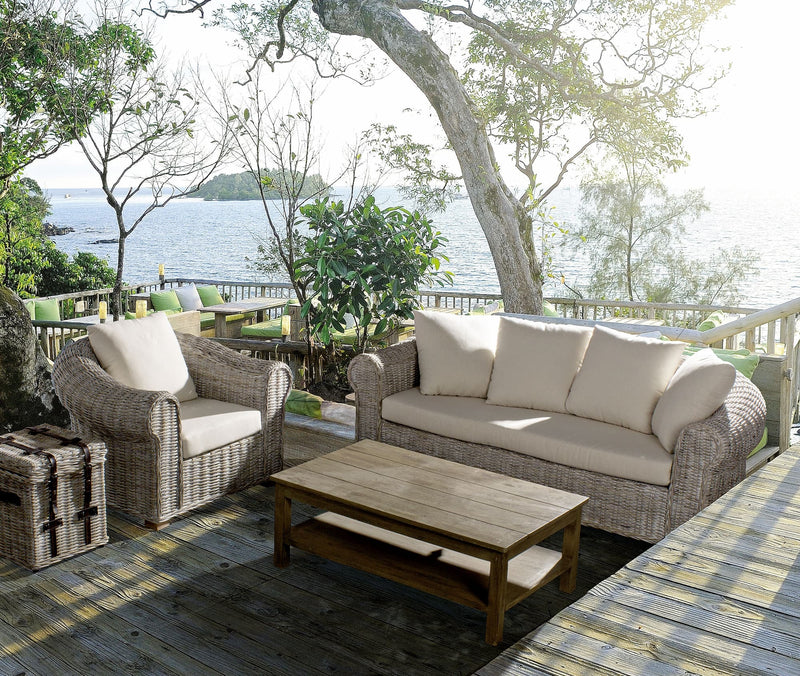 Canapea fixa pentru gradina / terasa, din ratan si lemn de mango, cu perne detasabile, 3 locuri, Coba Alb Antichizat, l204xA96xH80 cm (1)