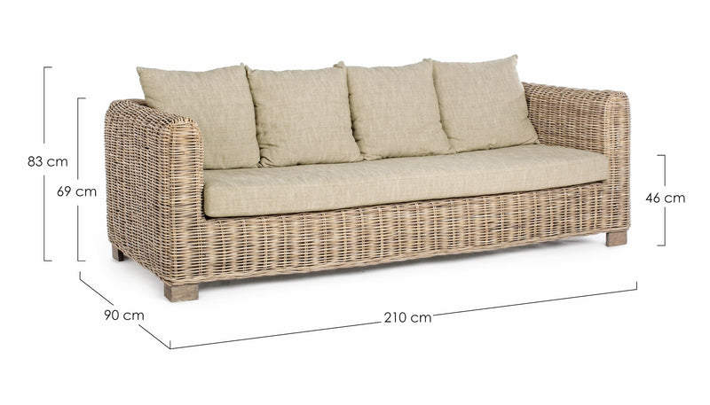 Canapea fixa pentru gradina / terasa, din ratan si lemn de mango, cu perne detasabile, 3 locuri, Fortaleza Natural, l210xA90xH83 cm (9)