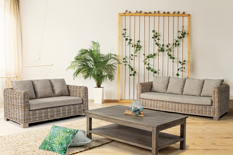 Canapea fixa pentru gradina / terasa, din ratan si lemn de mango, cu perne detasabile, 3 locuri, Fortaleza Natural, l210xA90xH83 cm (1)