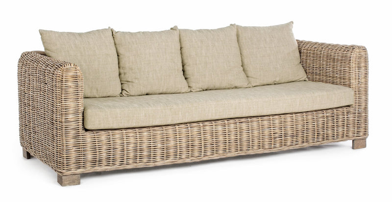 Canapea fixa pentru gradina / terasa, din ratan si lemn de mango, cu perne detasabile, 3 locuri, Fortaleza Natural, l210xA90xH83 cm