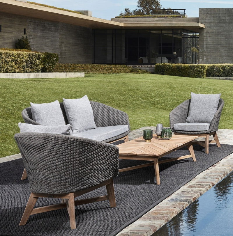 Canapea fixa pentru gradina / terasa, din aluminiu si lemn de tec, 2 locuri, Coachella Gri Deschis / Natural, l168xA78xH77 cm (2)