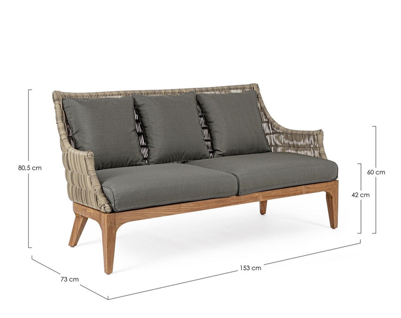 Canapea fixa pentru terasa, din aluminiu si lemn de tec, 2 locuri, Keilani Gri / Natural, l153xA73xH80,5 cm (10)