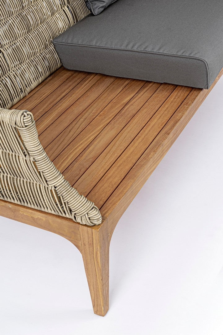 Canapea fixa pentru terasa, din aluminiu si lemn de tec, 2 locuri, Keilani Gri / Natural, l153xA73xH80,5 cm (9)