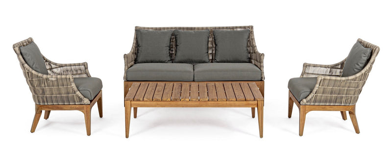 Canapea fixa pentru terasa, din aluminiu si lemn de tec, 2 locuri, Keilani Gri / Natural, l153xA73xH80,5 cm (3)