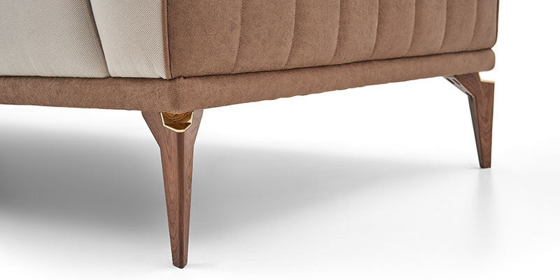Canapea tapitata cu stofa, 3 locuri, cu functie sleep pentru 1 persoana, Lucia Crem / Maro, l221xA94xH88 cm (7)