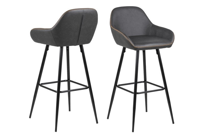 Set 2 scaune de bar tapitate cu piele ecologica si picioare metalice Candis Gri Inchis / Negru, l52,5xA53xH101,5 cm (2)