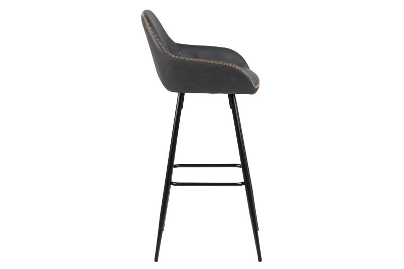 Set 2 scaune de bar tapitate cu piele ecologica si picioare metalice Candis Gri Inchis / Negru, l52,5xA53xH101,5 cm (1)