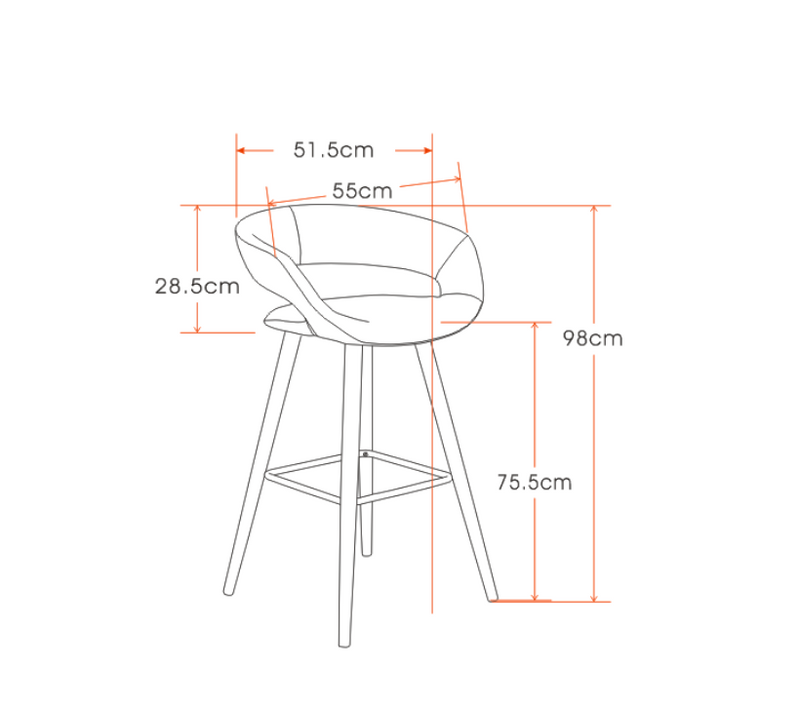 Set 2 scaune de bar tapitate cu stofa si picioare din lemn Grace Gri Inchis / Stejar, l55xA46,5xH98 cm (1)