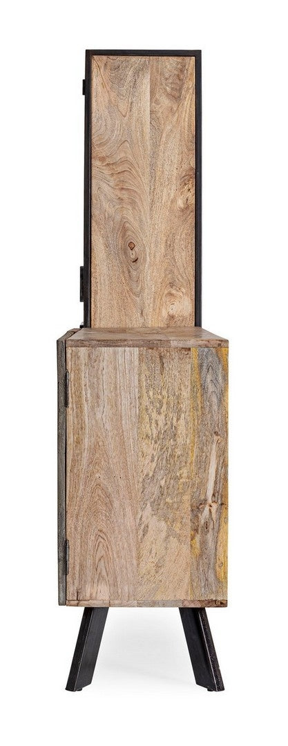 Comoda cu vitrina din lemn de mago si metal, cu 2 sertare si 2 usi Manchester Gri / Natural, l193xA38xH165 cm (10)