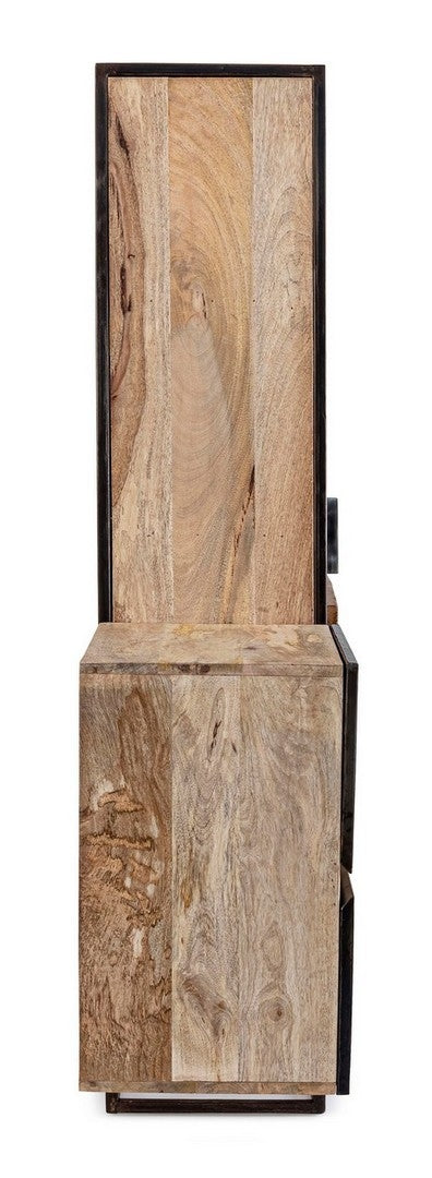Comoda cu vitrina din lemn de mago si metal, cu 2 sertare si 2 usi Manchester Gri / Natural, l193xA38xH165 cm (9)