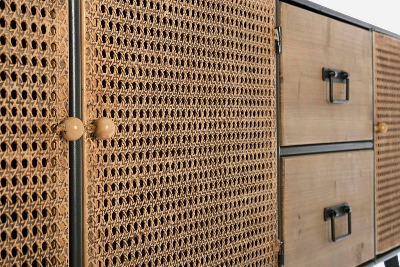 Comoda din lemn de brad si metal, cu 2 sertare si 3 usi Elton Natural / Negru, l180xA34xH84 cm (6)