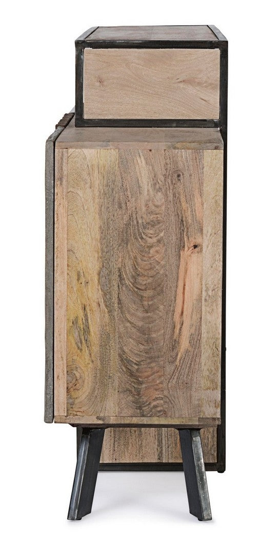 Comoda din lemn de mago si metal, cu 3 usi Manchester Gri / Natural, l175xA38xH100 cm (6)