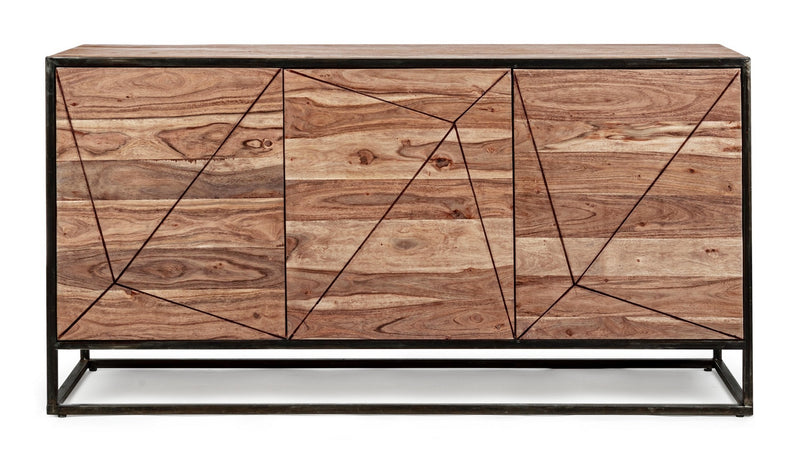 Comoda din lemn de salcam si metal, cu 3 usi Egon Natural / Negru, l145xA40xH76 cm (1)
