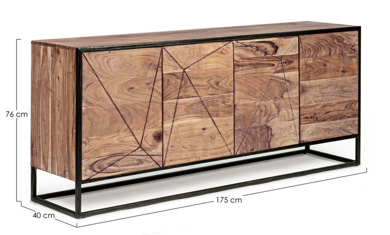 Comoda din lemn de salcam si metal, cu 4 usi Egon Natural / Negru, l175xA40xH76 cm (9)