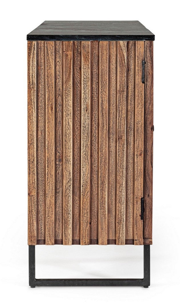 Comoda din lemn de salcam, marmura si metal, cu 3 sertare si 2 usi Norfolk Natural / Negru, l120xA38xH85 cm (4)