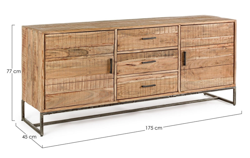 Comoda din lemn de salcam si metal, cu 3 sertare si 2 usi, Elmer A Large Natural, l175xA45xH77 cm (10)