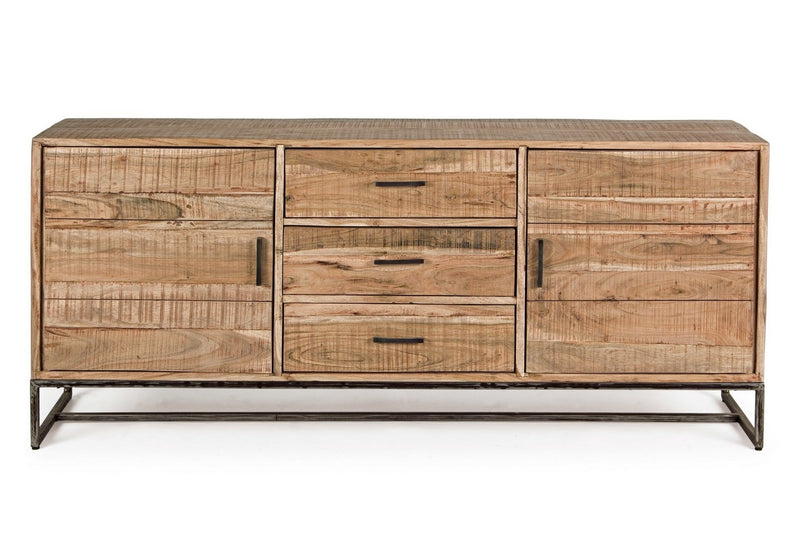 Comoda din lemn de salcam si metal, cu 3 sertare si 2 usi, Elmer A Large Natural, l175xA45xH77 cm (5)