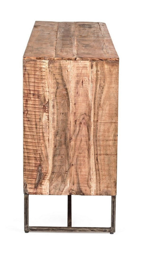 Comoda din lemn de salcam si metal, cu 3 sertare si 2 usi, Elmer A Small Natural, l145xA40xH77 cm (4)