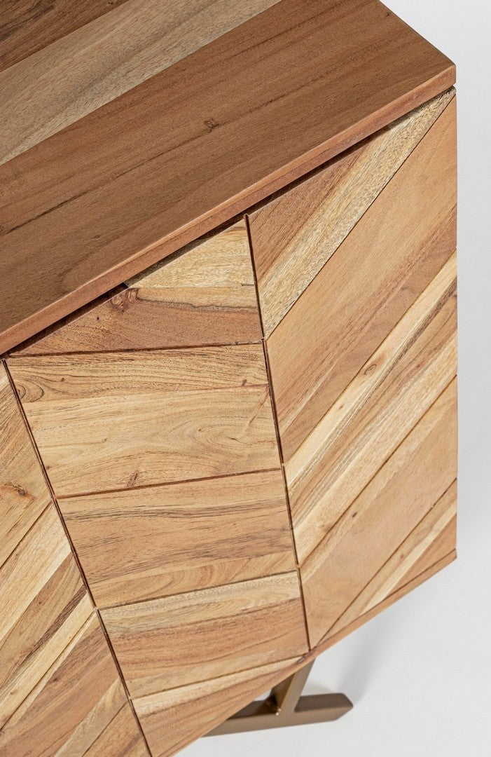Comoda din lemn de salcam si metal, cu 3 sertare si 2 usi Raida Natural / Auriu, l140xA40xH76 cm (6)