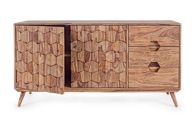 Comoda din lemn de Sheesham, cu 3 sertare si 2 usi Kant Natural, l145xA40xH77 cm (2)