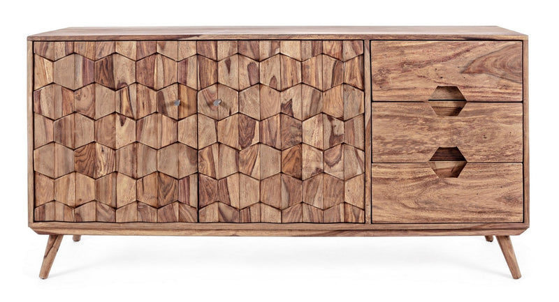 Comoda din lemn de Sheesham, cu 3 sertare si 2 usi Kant Natural, l145xA40xH77 cm (1)
