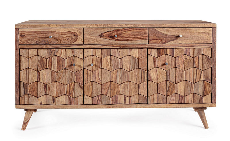 Comoda din lemn de Sheesham, cu 3 sertare si 3 usi Kant Natural, l132xA40xH77 cm (1)