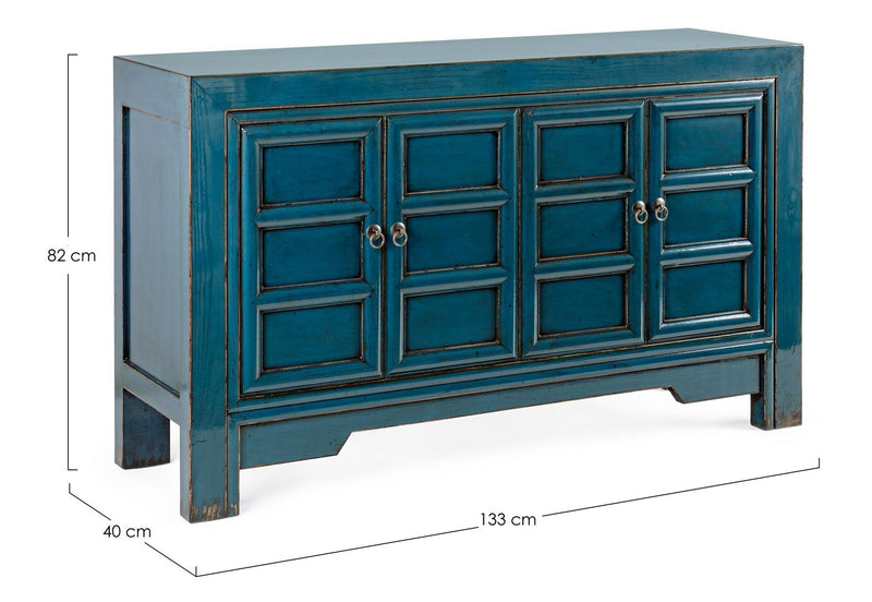 Comoda din lemn reciclat de ulm, cu 4 usi Jinan Albastru Antichizat, l133xA40xH82 cm (10)