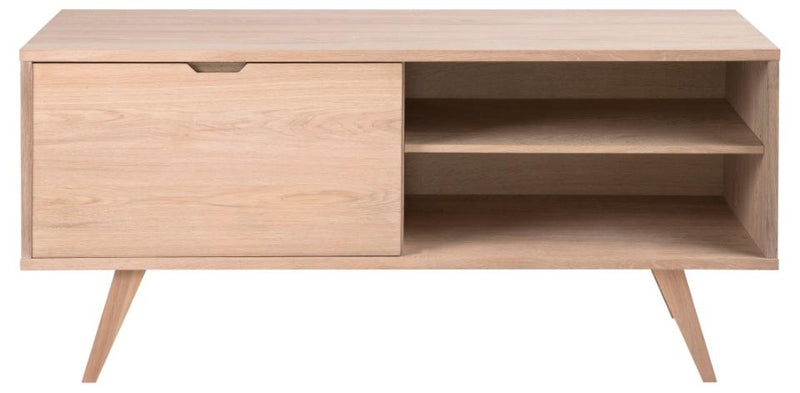 Comoda din lemn si furnir, cu 4 sertare si 1 usa, A-Line Stejar Deschis, l160xA45xH72 cm (5)